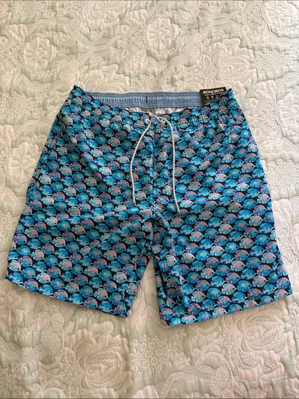 Bonobos Blue & Pink Fish-Print Men’s Swim Trunks